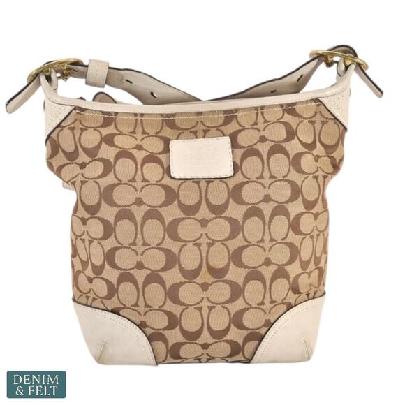 Coach Signature Canvas White Leather Trim Crossbody Shoulder Bag Lilac Lining - Picture 2 of 15